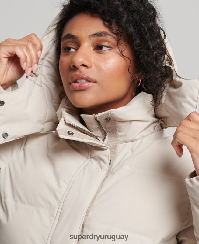 uy Superdry mujer chaqueta acolchada boxy tren beige DT2N8Z5548 ropa