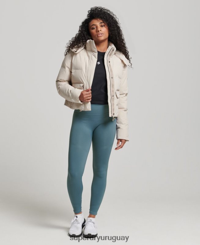 uy Superdry mujer chaqueta acolchada boxy tren beige DT2N8Z5548 ropa