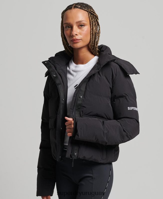 uy Superdry mujer chaqueta acolchada boxy tren negro DT2N8Z5596 ropa
