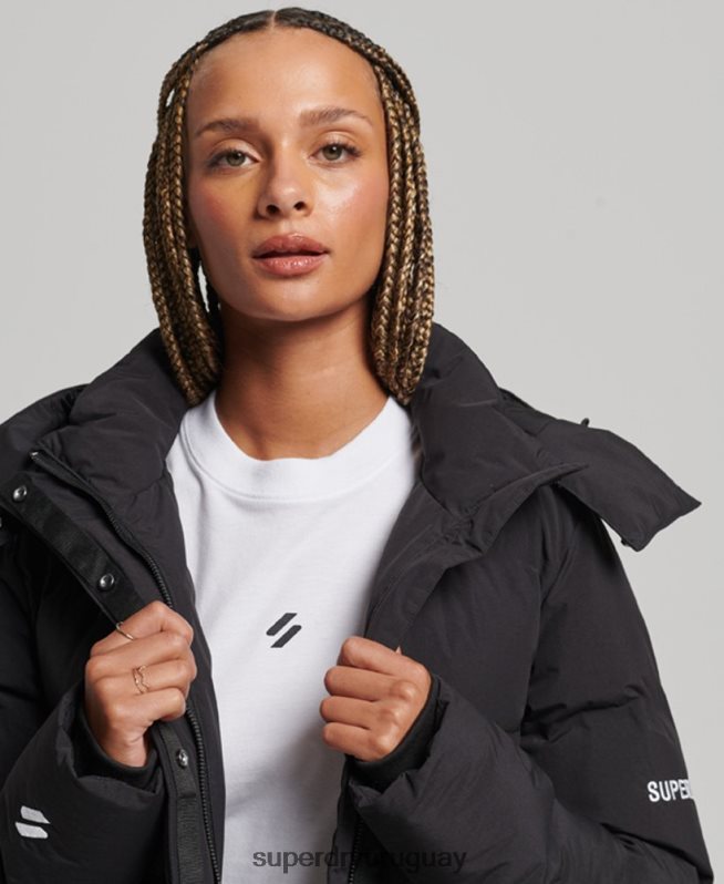 uy Superdry mujer chaqueta acolchada boxy tren negro DT2N8Z5596 ropa