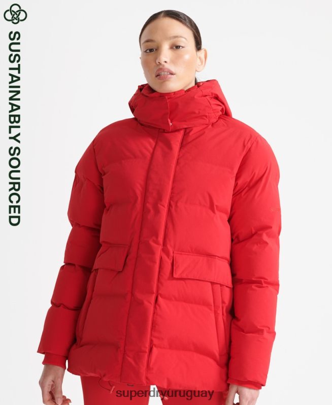 uy Superdry mujer chaqueta acolchada boxy tren rojo DT2N8Z5729 ropa