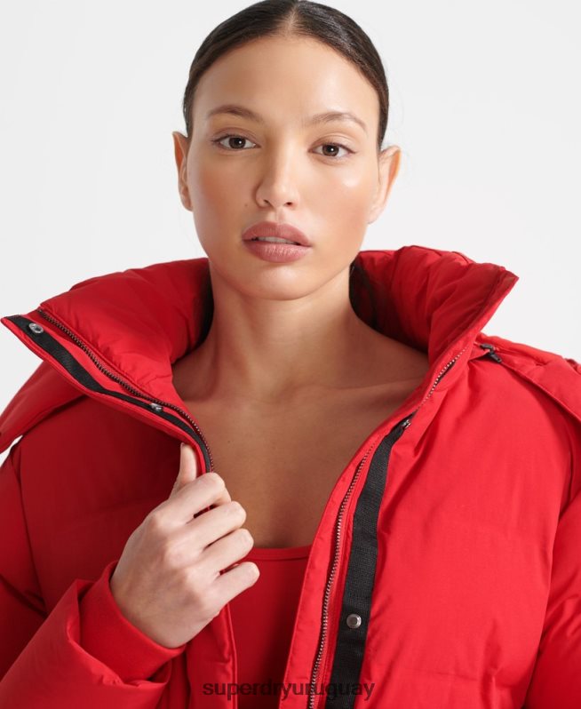 uy Superdry mujer chaqueta acolchada boxy tren rojo DT2N8Z5729 ropa