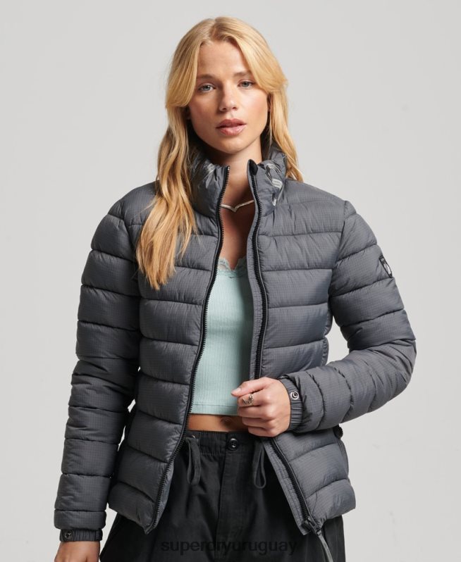 uy Superdry mujer chaqueta acolchada con logo clásico gris DT2N8Z5422 ropa