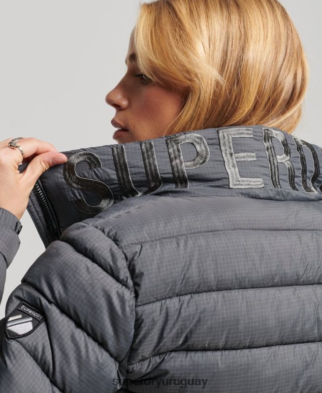 uy Superdry mujer chaqueta acolchada con logo clásico gris DT2N8Z5422 ropa