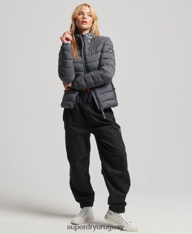uy Superdry mujer chaqueta acolchada con logo clásico gris DT2N8Z5422 ropa
