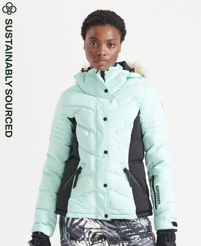 uy Superdry mujer chaqueta acolchada de nieve de lujo azul claro DT2N8Z5460 ropa
