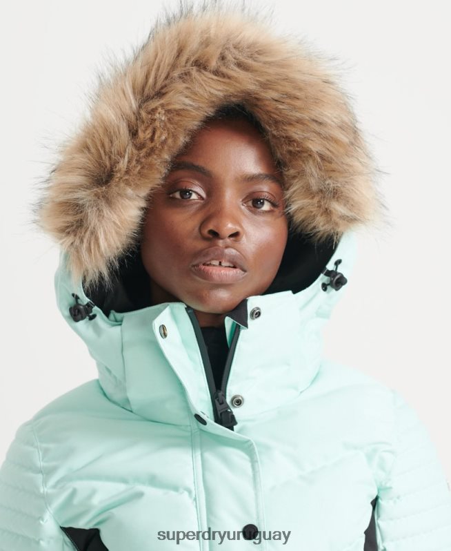 uy Superdry mujer chaqueta acolchada de nieve de lujo azul claro DT2N8Z5460 ropa