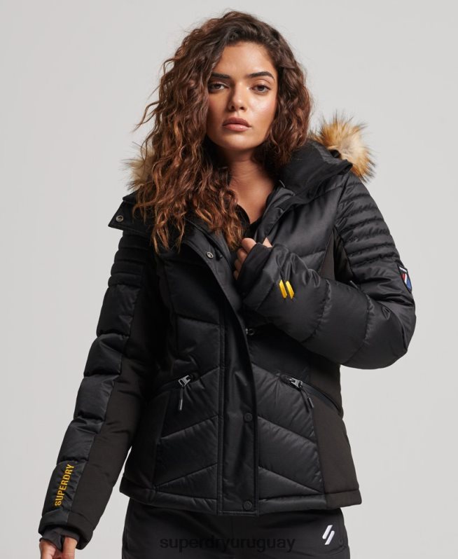 uy Superdry mujer chaqueta acolchada de nieve de lujo negro DT2N8Z3568 ropa