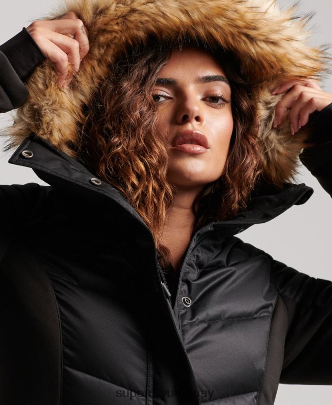 uy Superdry mujer chaqueta acolchada de nieve de lujo negro DT2N8Z3568 ropa
