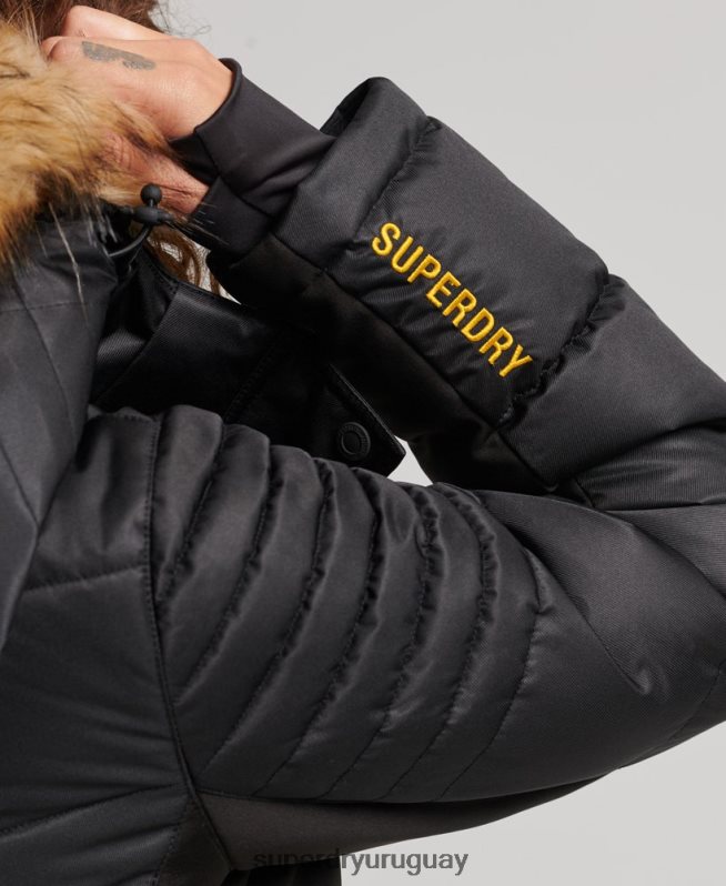uy Superdry mujer chaqueta acolchada de nieve de lujo negro DT2N8Z3568 ropa