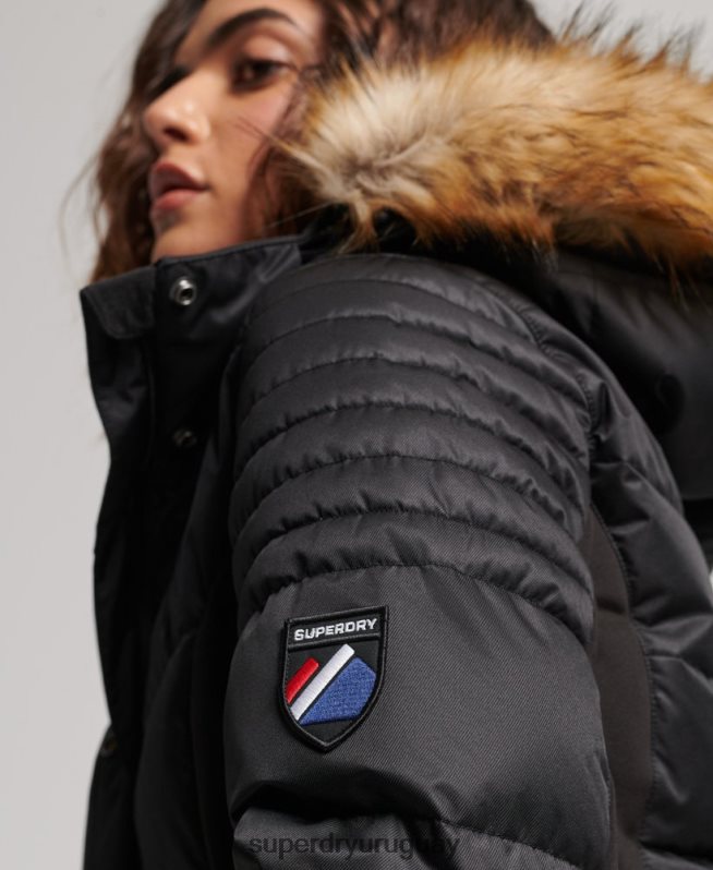 uy Superdry mujer chaqueta acolchada de nieve de lujo negro DT2N8Z3568 ropa