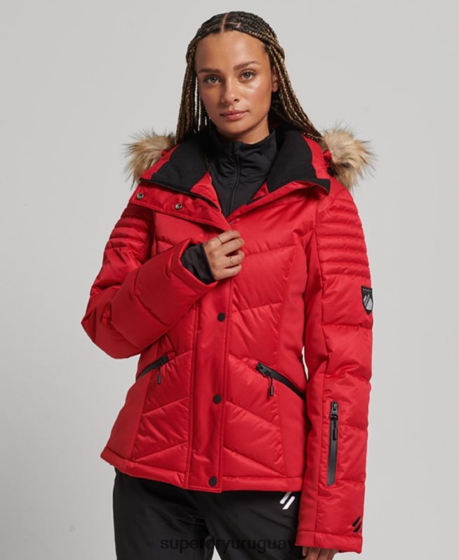 uy Superdry mujer chaqueta acolchada de nieve de lujo rojo DT2N8Z3566 ropa