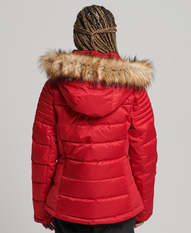 uy Superdry mujer chaqueta acolchada de nieve de lujo rojo DT2N8Z3566 ropa
