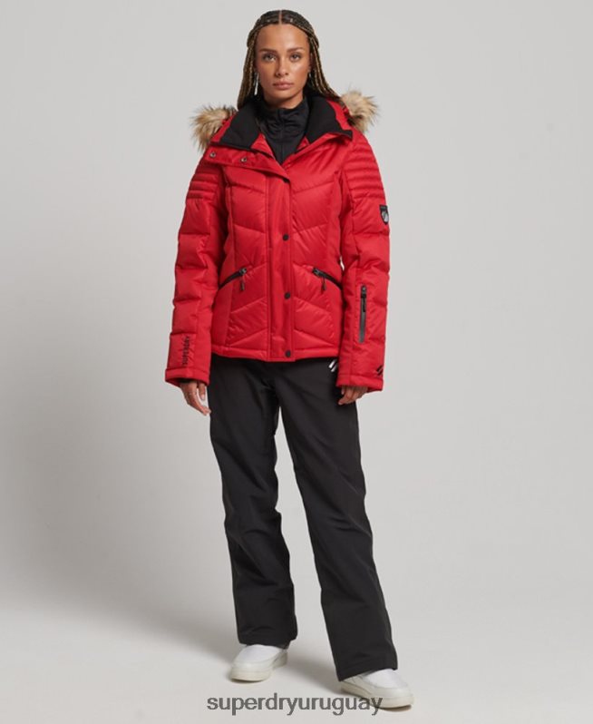 uy Superdry mujer chaqueta acolchada de nieve de lujo rojo DT2N8Z3566 ropa