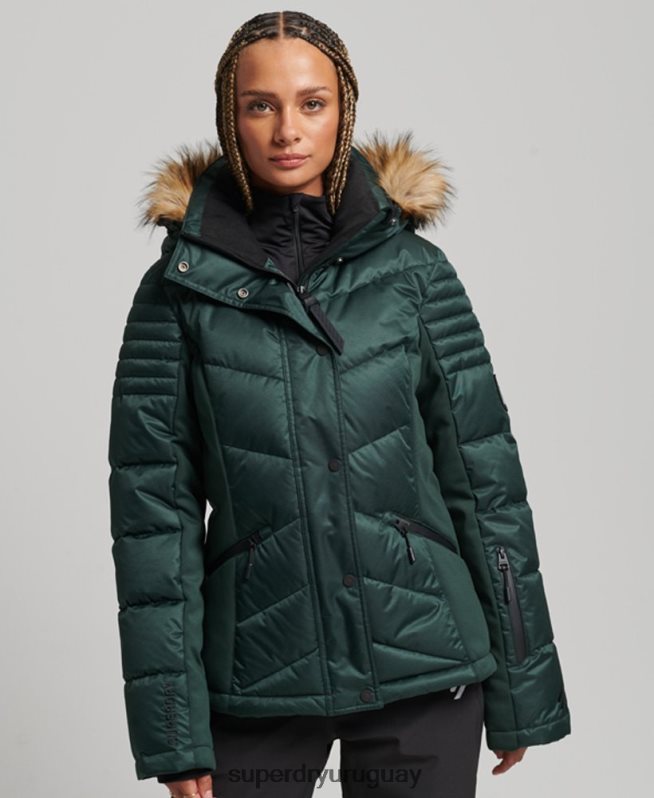 uy Superdry mujer chaqueta acolchada de nieve de lujo verde DT2N8Z3680 ropa