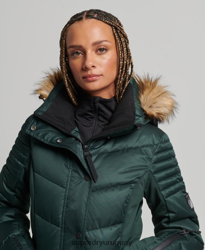 uy Superdry mujer chaqueta acolchada de nieve de lujo verde DT2N8Z3680 ropa