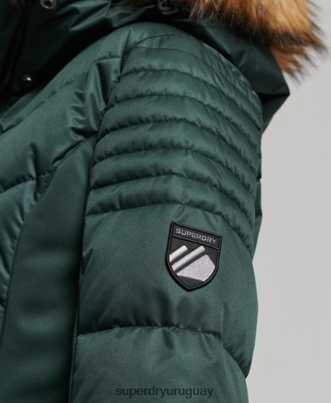uy Superdry mujer chaqueta acolchada de nieve de lujo verde DT2N8Z3680 ropa