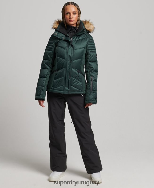 uy Superdry mujer chaqueta acolchada de nieve de lujo verde DT2N8Z3680 ropa