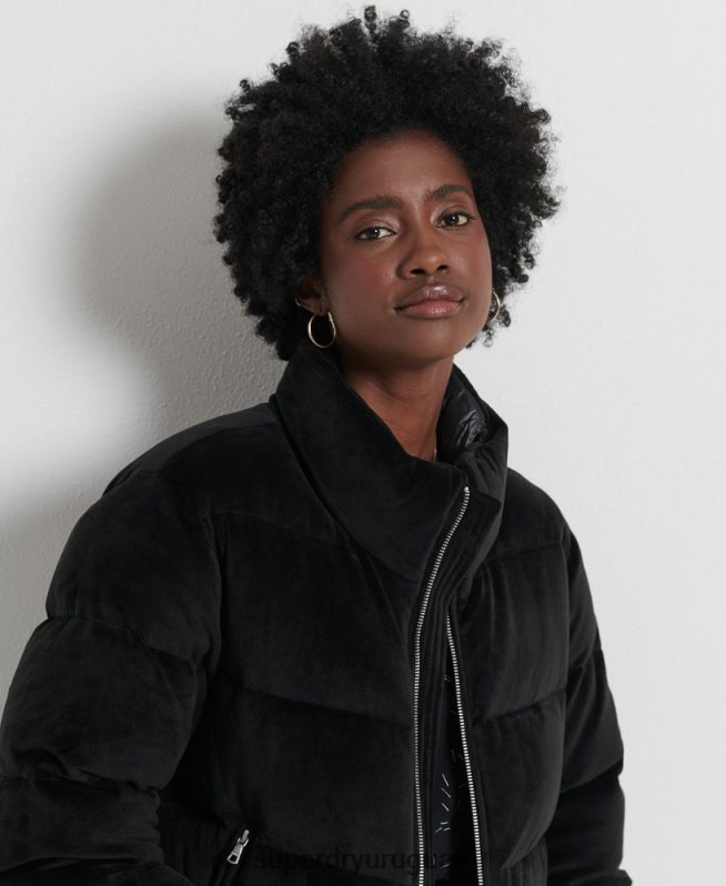 uy Superdry mujer chaqueta acolchada de plumón alpino negro DT2N8Z5630 ropa