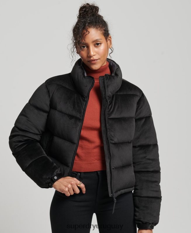 uy Superdry mujer chaqueta acolchada de terciopelo studios negro DT2N8Z3570 ropa