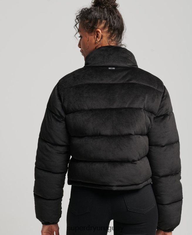 uy Superdry mujer chaqueta acolchada de terciopelo studios negro DT2N8Z3570 ropa