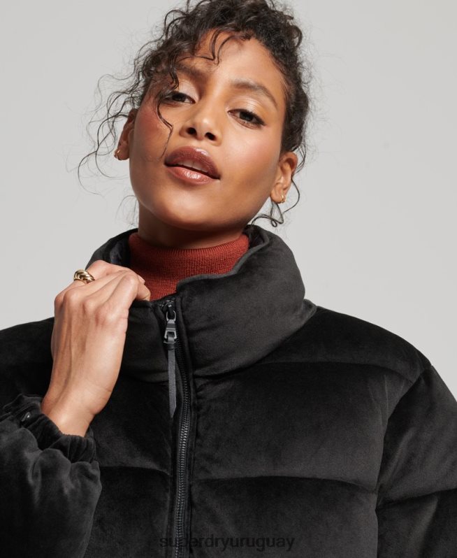 uy Superdry mujer chaqueta acolchada de terciopelo studios negro DT2N8Z3570 ropa