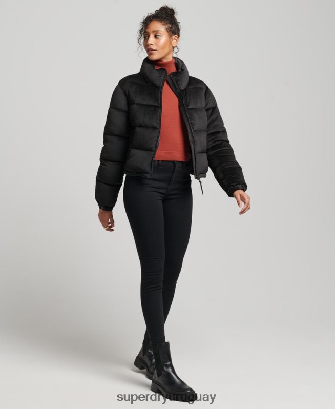 uy Superdry mujer chaqueta acolchada de terciopelo studios negro DT2N8Z3570 ropa