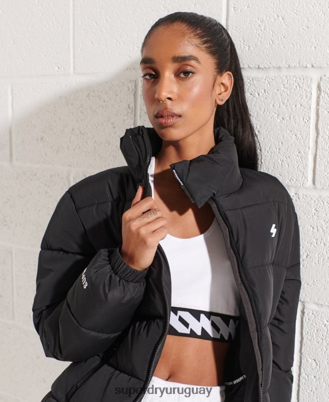 uy Superdry mujer chaqueta acolchada deportiva con palangre negro DT2N8Z5527 ropa