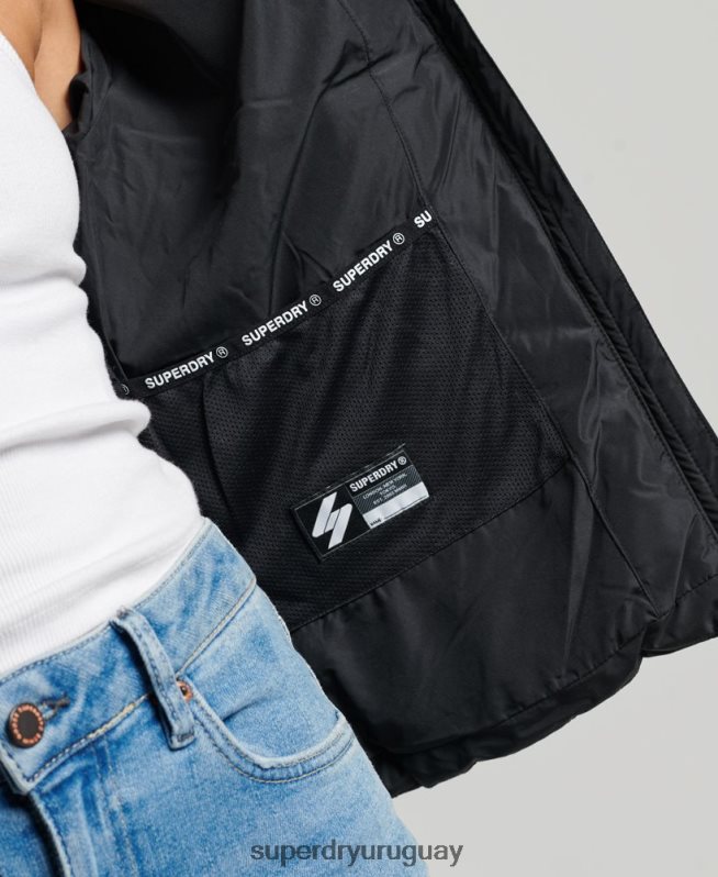 uy Superdry mujer chaqueta acolchada deportiva sin capucha negro DT2N8Z3800 ropa