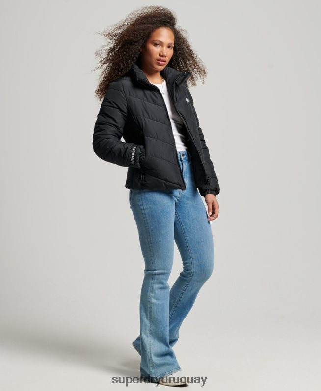 uy Superdry mujer chaqueta acolchada deportiva sin capucha negro DT2N8Z3800 ropa