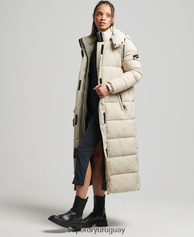 uy Superdry mujer chaqueta acolchada larga con tejido ripstop beige DT2N8Z3756 ropa