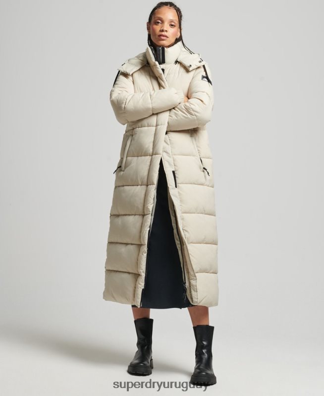 uy Superdry mujer chaqueta acolchada larga con tejido ripstop beige DT2N8Z3756 ropa
