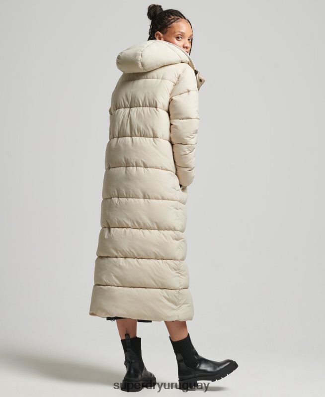 uy Superdry mujer chaqueta acolchada larga con tejido ripstop beige DT2N8Z3756 ropa