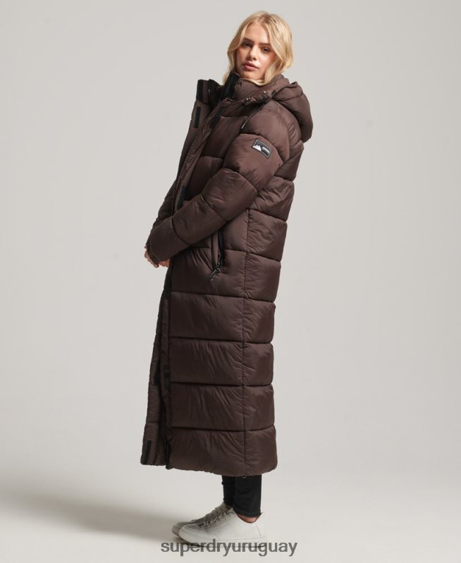 uy Superdry mujer chaqueta acolchada larga con tejido ripstop marrón DT2N8Z3713 ropa