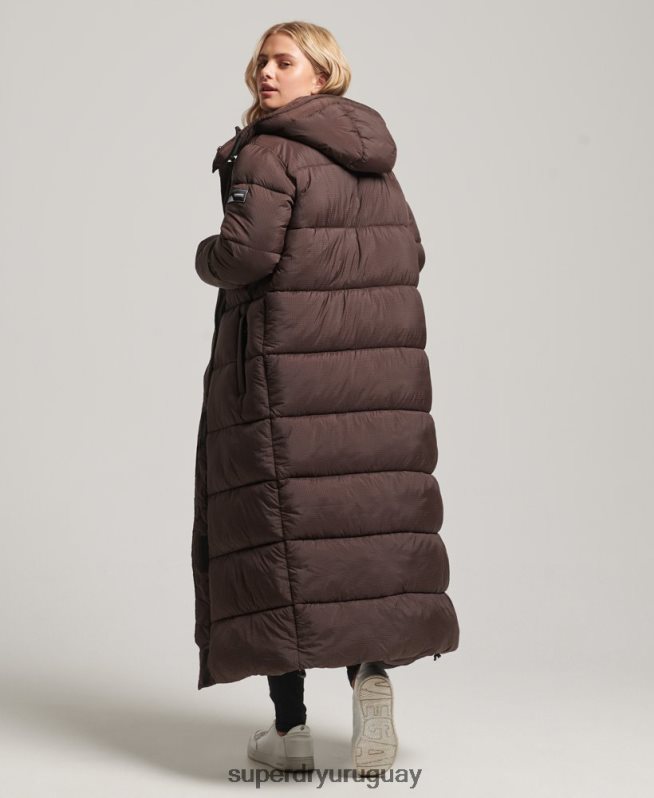 uy Superdry mujer chaqueta acolchada larga con tejido ripstop marrón DT2N8Z3713 ropa