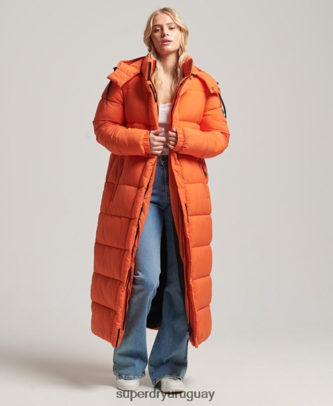 uy Superdry mujer chaqueta acolchada larga con tejido ripstop naranja DT2N8Z3789 ropa