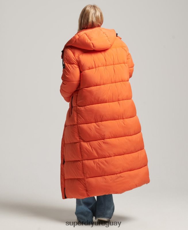 uy Superdry mujer chaqueta acolchada larga con tejido ripstop naranja DT2N8Z3789 ropa