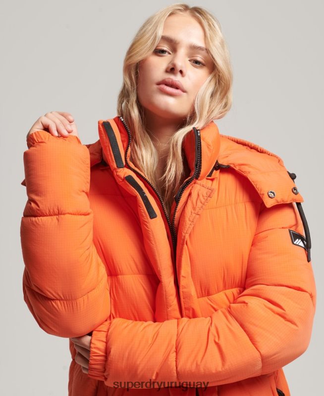 uy Superdry mujer chaqueta acolchada larga con tejido ripstop naranja DT2N8Z3789 ropa