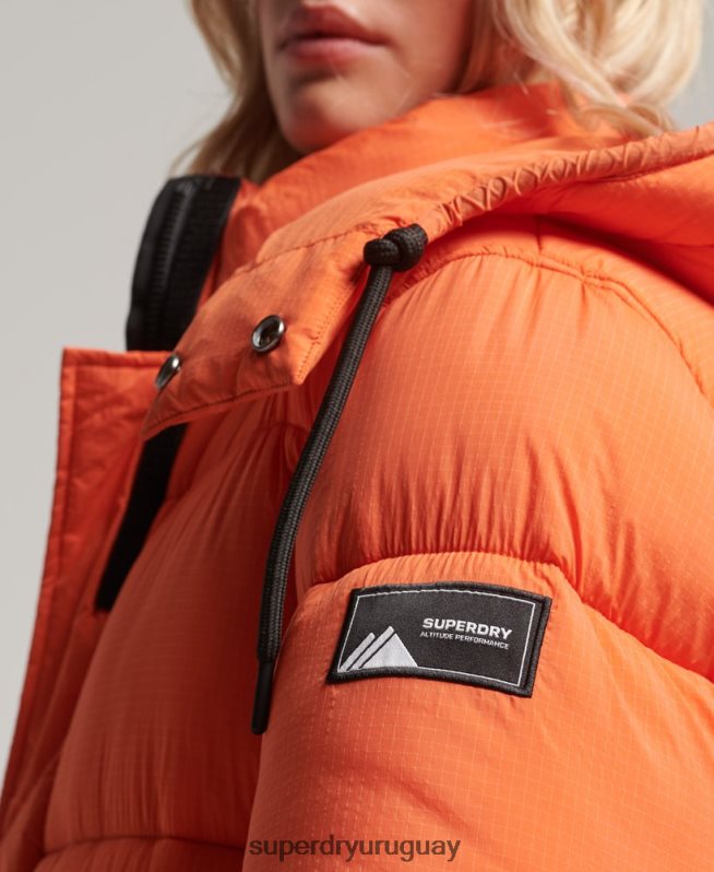 uy Superdry mujer chaqueta acolchada larga con tejido ripstop naranja DT2N8Z3789 ropa