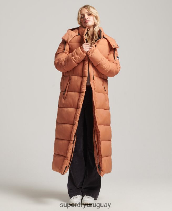 uy Superdry mujer chaqueta acolchada larga con tejido ripstop naranja DT2N8Z5506 ropa
