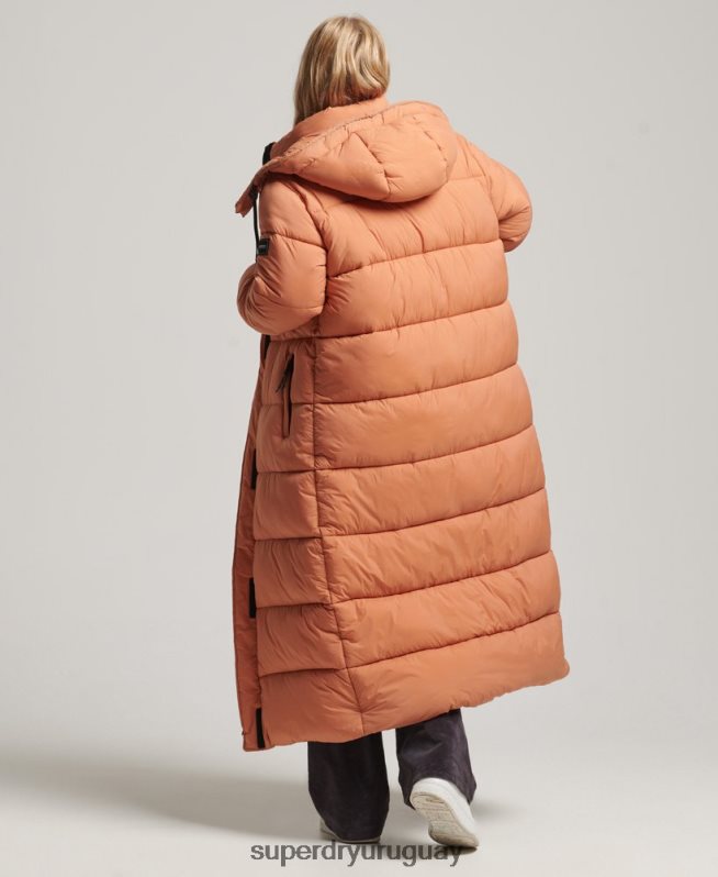 uy Superdry mujer chaqueta acolchada larga con tejido ripstop naranja DT2N8Z5506 ropa