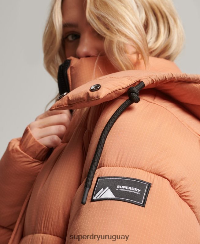 uy Superdry mujer chaqueta acolchada larga con tejido ripstop naranja DT2N8Z5506 ropa