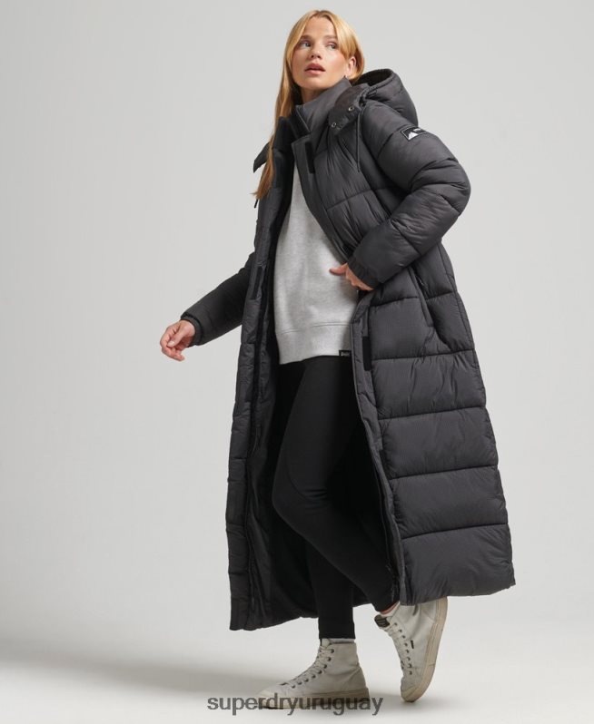 uy Superdry mujer chaqueta acolchada larga con tejido ripstop negro DT2N8Z3729 ropa