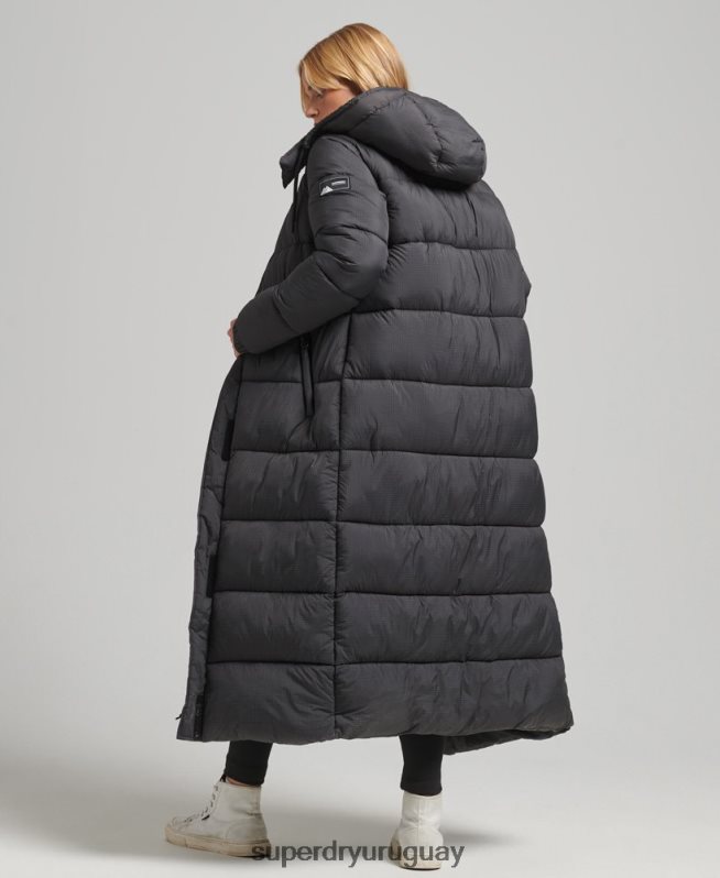 uy Superdry mujer chaqueta acolchada larga con tejido ripstop negro DT2N8Z3729 ropa