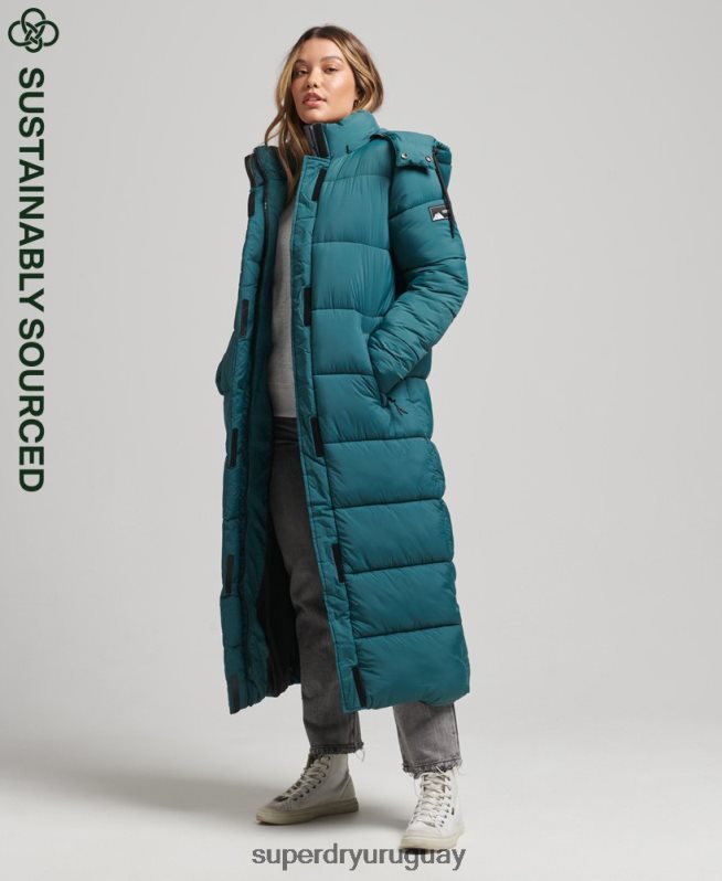 uy Superdry mujer chaqueta acolchada larga con tejido ripstop verde DT2N8Z3603 ropa