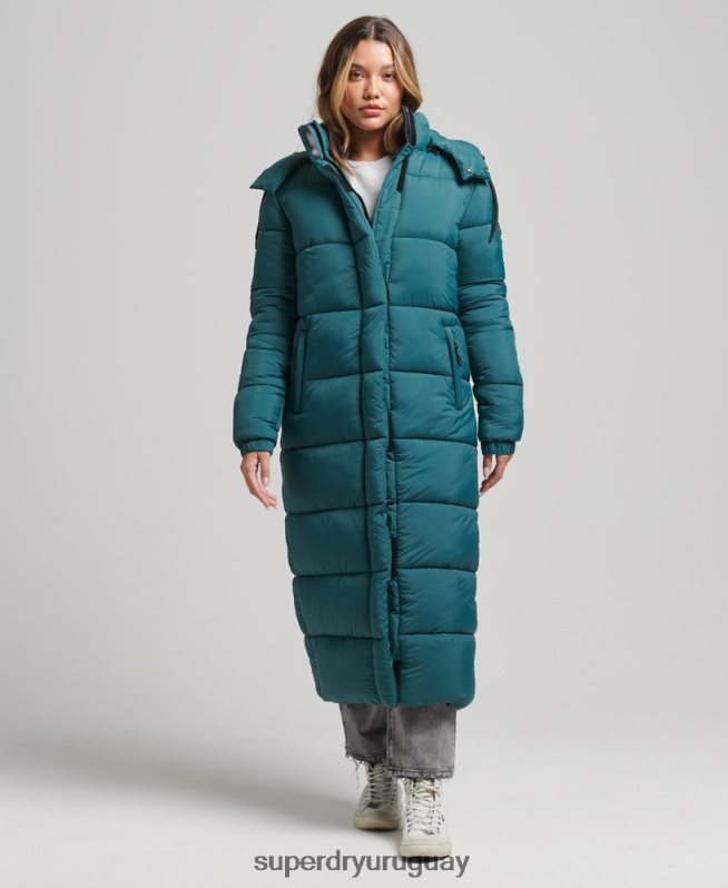 uy Superdry mujer chaqueta acolchada larga con tejido ripstop verde DT2N8Z3603 ropa
