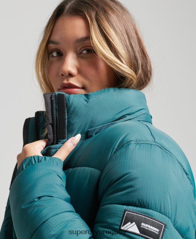 uy Superdry mujer chaqueta acolchada larga con tejido ripstop verde DT2N8Z3603 ropa