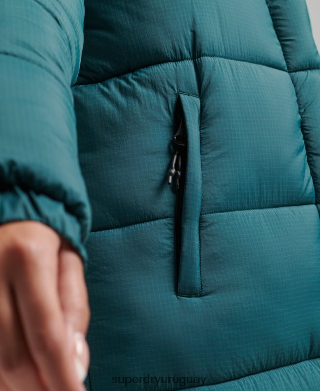 uy Superdry mujer chaqueta acolchada larga con tejido ripstop verde DT2N8Z3603 ropa