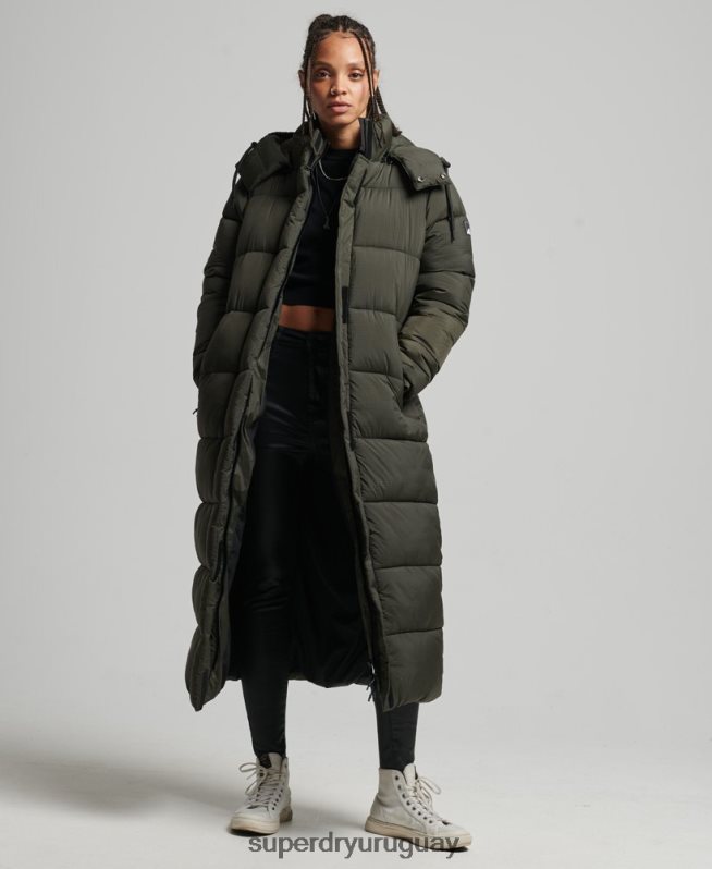 uy Superdry mujer chaqueta acolchada larga con tejido ripstop verde DT2N8Z3755 ropa