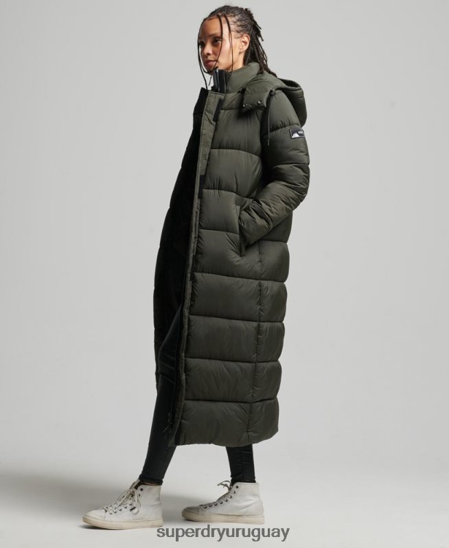 uy Superdry mujer chaqueta acolchada larga con tejido ripstop verde DT2N8Z3755 ropa